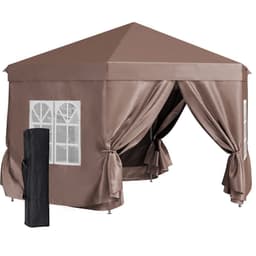image-Outsunny 4m x 4m Hexagonal Metal Frame Garden Gazebo Brown