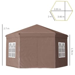 image-Outsunny 4m x 4m Hexagonal Metal Frame Garden Gazebo Brown