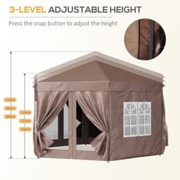 image-Outsunny 4m x 4m Hexagonal Metal Frame Garden Gazebo Brown