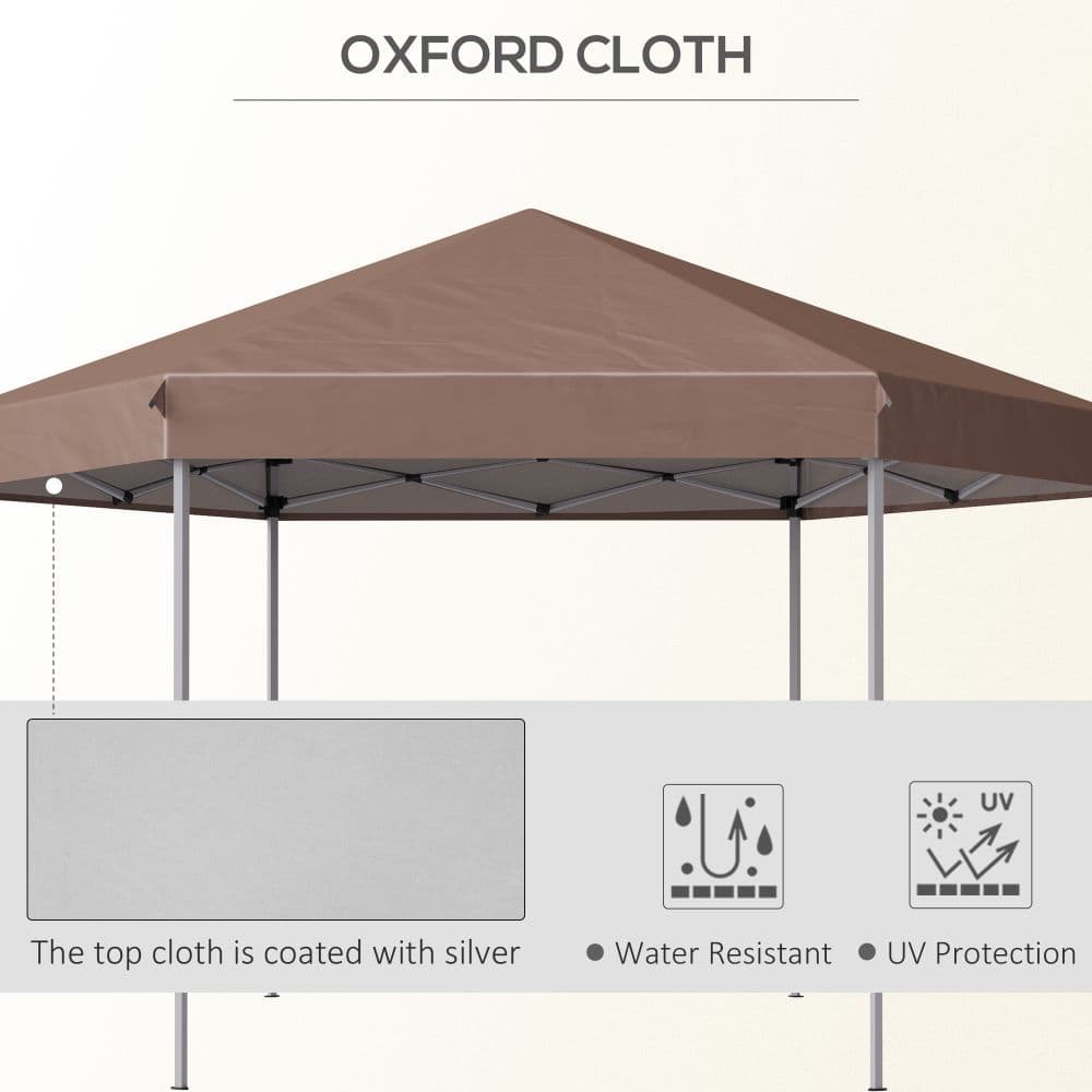 image-Outsunny 4m x 4m Hexagonal Metal Frame Garden Gazebo Brown