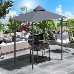 image-2.5M 8ft New Double-Tier BBQ Gazebo Grill Canopy Barbecue Grey