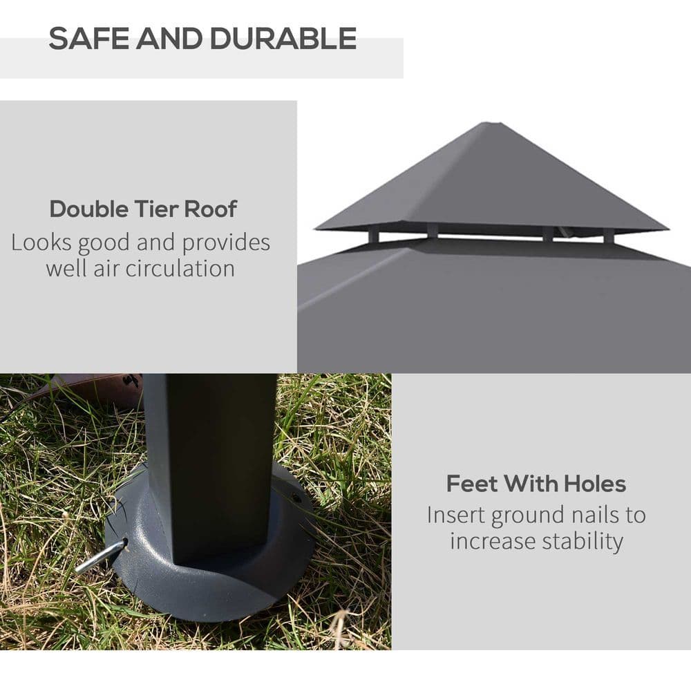 image-2.5M 8ft New Double-Tier BBQ Gazebo Grill Canopy Barbecue Grey