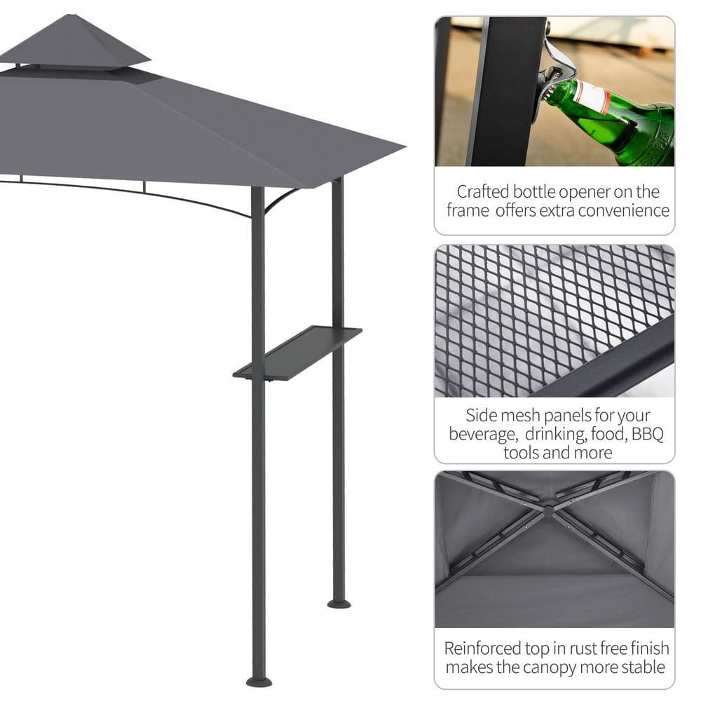 image-2.5M 8ft New Double-Tier BBQ Gazebo Grill Canopy Barbecue Grey