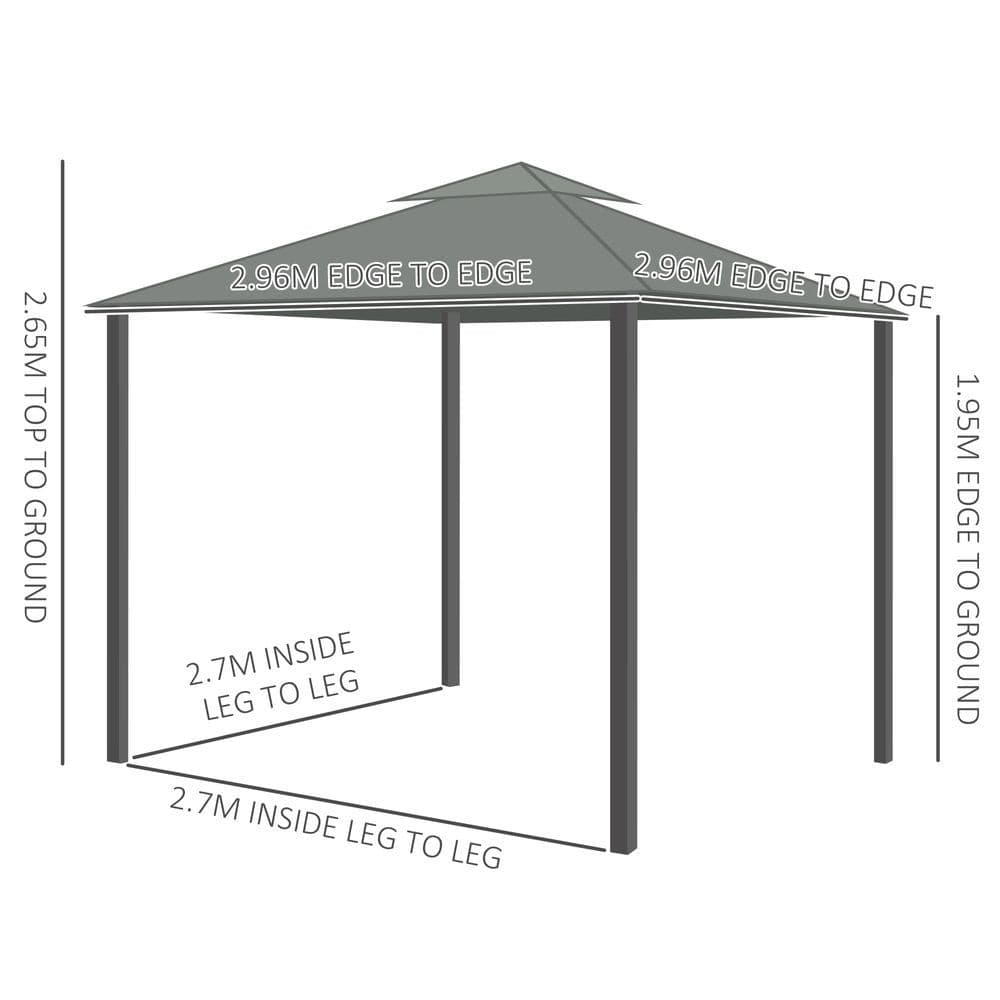 image-3 x 3m Gazebo Canopy 2 Tier Roof, Mosquito Net, Aluminum, Dark Grey