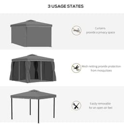 image-3 x 3m Gazebo Canopy 2 Tier Roof, Mosquito Net, Aluminum, Dark Grey