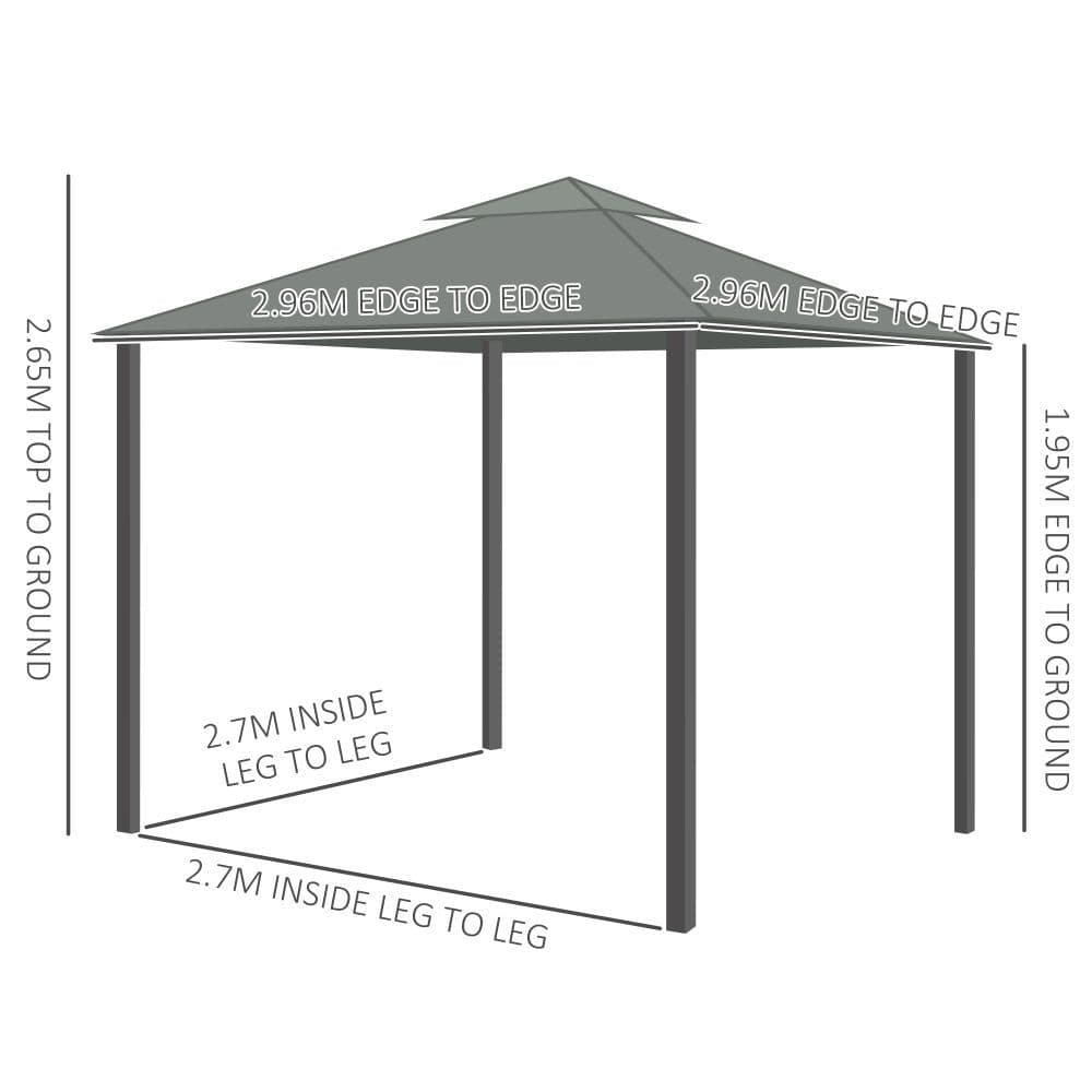 image-3 x 3m Gazebo Canopy 2 Tier Roof, Mosquito Net, Aluminum, Dark Grey