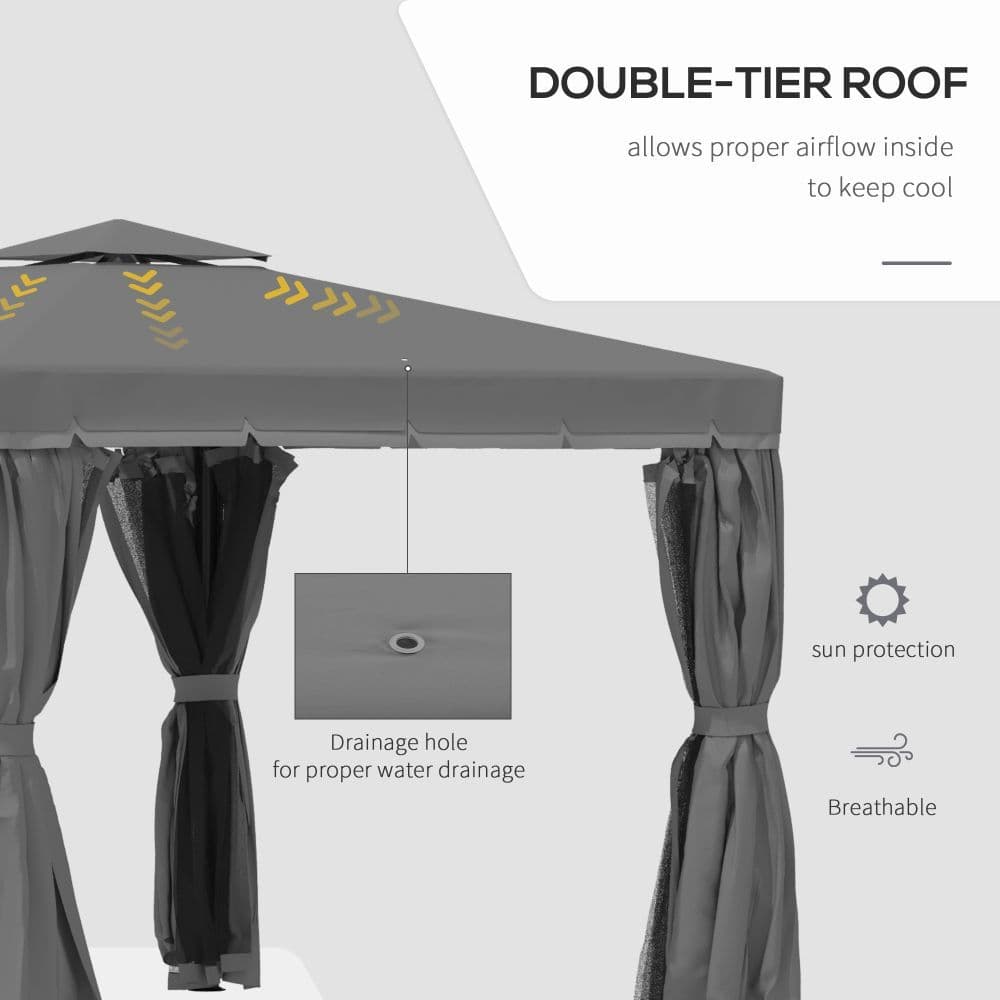 image-3 x 3m Gazebo Canopy 2 Tier Roof, Mosquito Net, Aluminum, Dark Grey