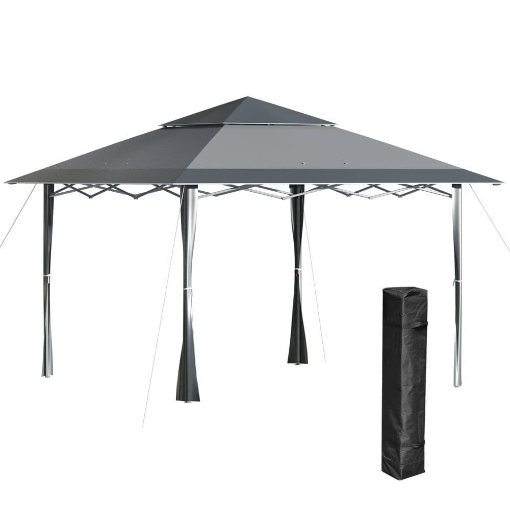 image-4x m Pop-up Gazebo Double Roof Roller Bag Steel Frame, Dark Grey