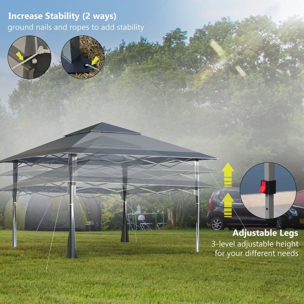 image-4x m Pop-up Gazebo Double Roof Roller Bag Steel Frame, Dark Grey