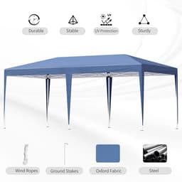 image-Pop Up Gazebo, Double Roof Canopy Tent, Bag, 6x3x3m, Blue Heavy Duty