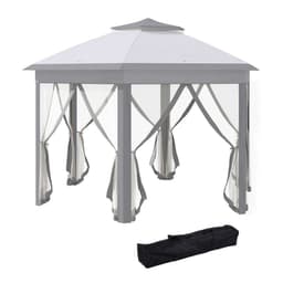 image-Hexagon Pop Up Gazebo Double Roof Netting, 4m x 4m, Grey w/ Mesh, 4x4m