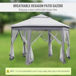 image-Hexagon Pop Up Gazebo Double Roof Netting, 4m x 4m, Grey w/ Mesh, 4x4m