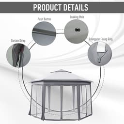 image-Hexagon Pop Up Gazebo Double Roof Netting, 4m x 4m, Grey w/ Mesh, 4x4m
