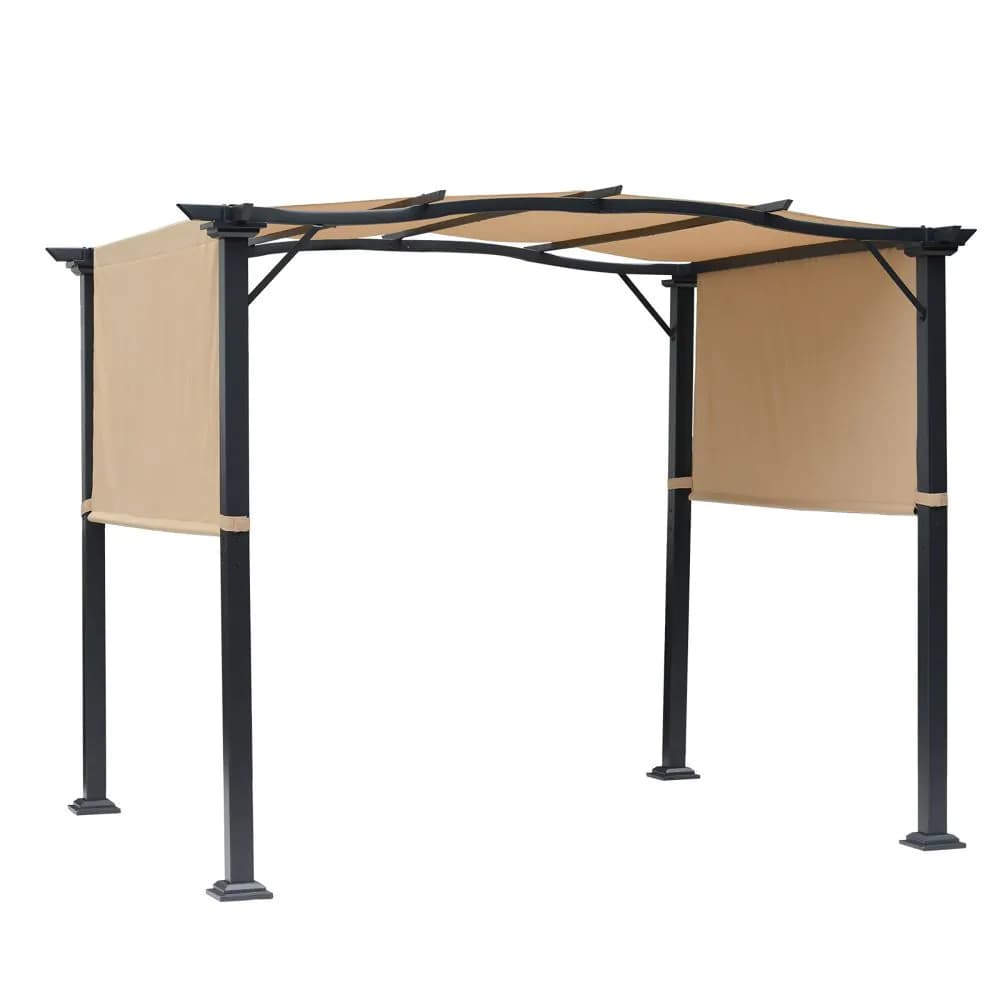 image-Retractable Pergola Garden Gazebo 3x2.45x2.3m, Khaki