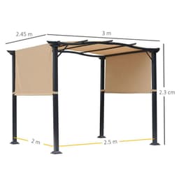 image-Retractable Pergola Garden Gazebo 3x2.45x2.3m, Khaki
