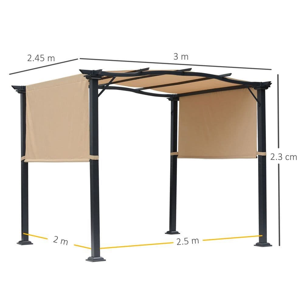 image-Retractable Pergola Garden Gazebo 3x2.45x2.3m, Khaki