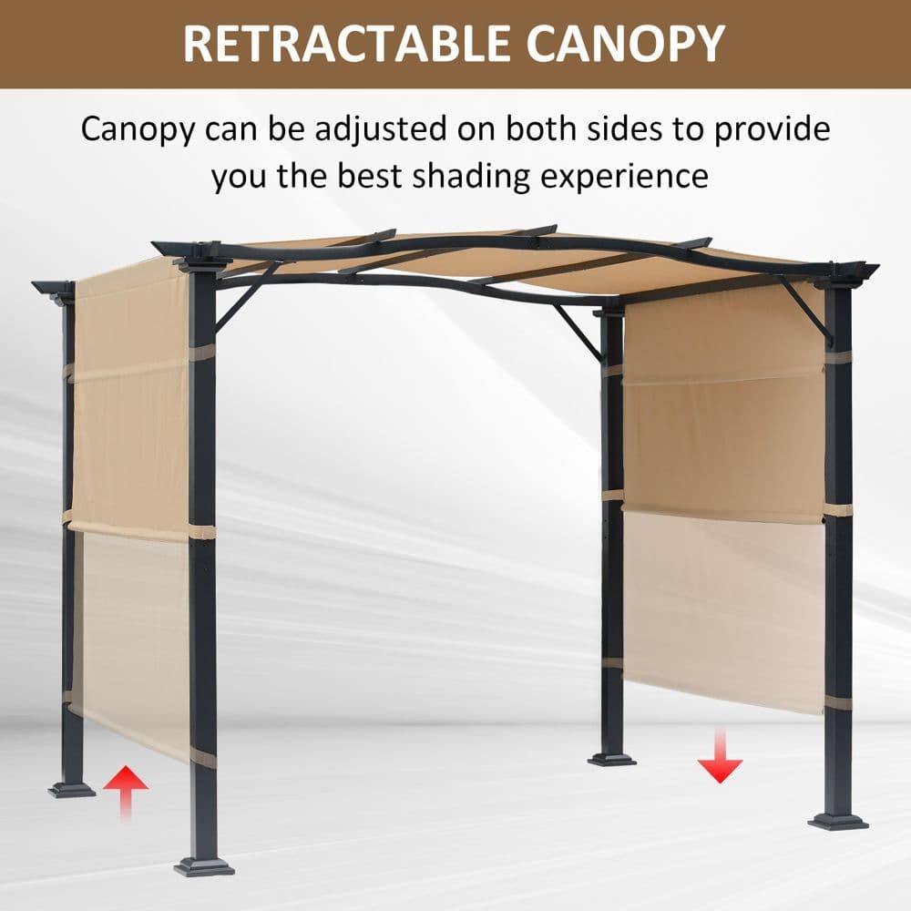 image-Retractable Pergola Garden Gazebo 3x2.45x2.3m, Khaki
