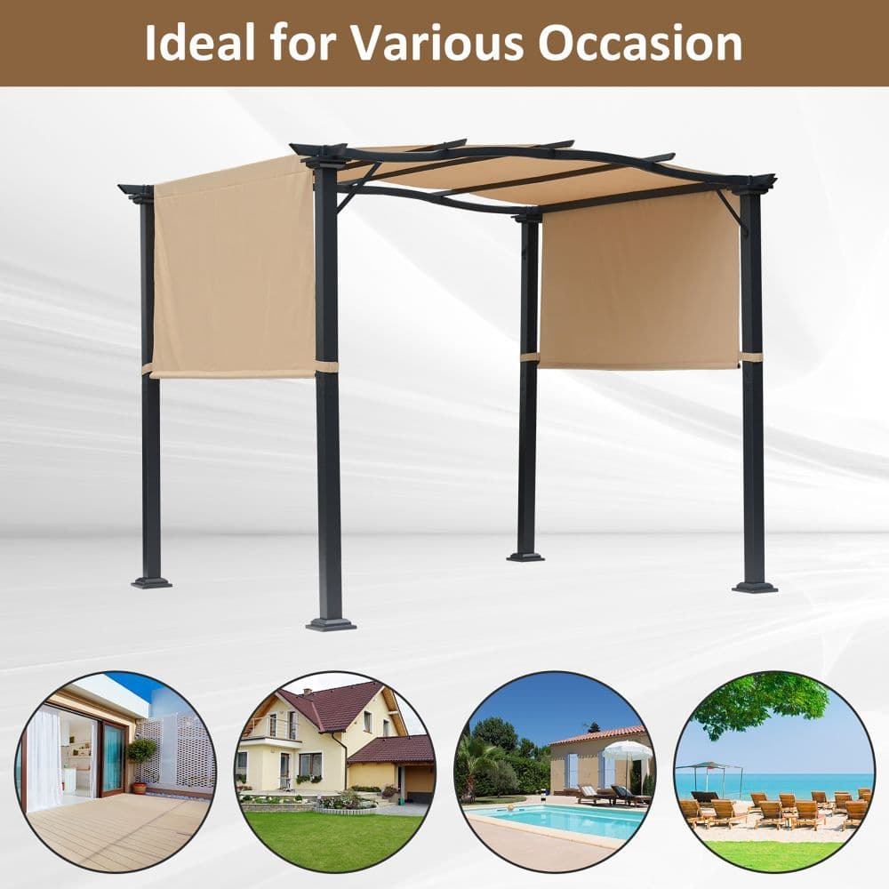 image-Retractable Pergola Garden Gazebo 3x2.45x2.3m, Khaki