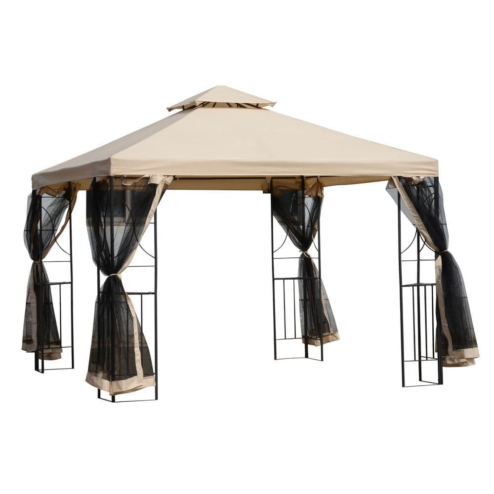 image-Outsunny 3x3m Outdoor Gazebo Tent W/Netting, 2-tier Roof