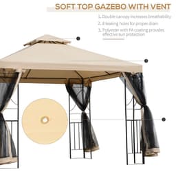 image-Outsunny 3x3m Outdoor Gazebo Tent W/Netting, 2-tier Roof