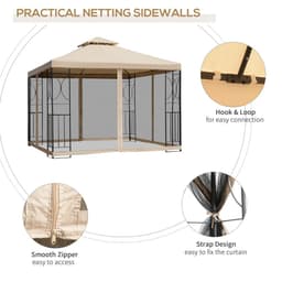image-Outsunny 3x3m Outdoor Gazebo Tent W/Netting, 2-tier Roof