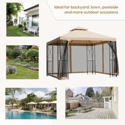 image-Outsunny 3x3m Outdoor Gazebo Tent W/Netting, 2-tier Roof