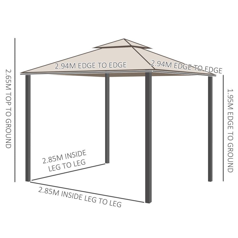 image-Outsunny Outdoor Gazebo, 2-tier Roof W/Netting, 295L x 295W x 263Hcm-Taupe