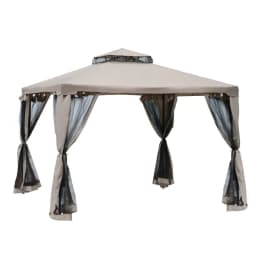 image-Outsunny Outdoor Gazebo, 2-tier Roof W/Netting, 295L x 295W x 263Hcm-Taupe