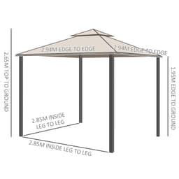 image-Outsunny Outdoor Gazebo, 2-tier Roof W/Netting, 295L x 295W x 263Hcm-Taupe