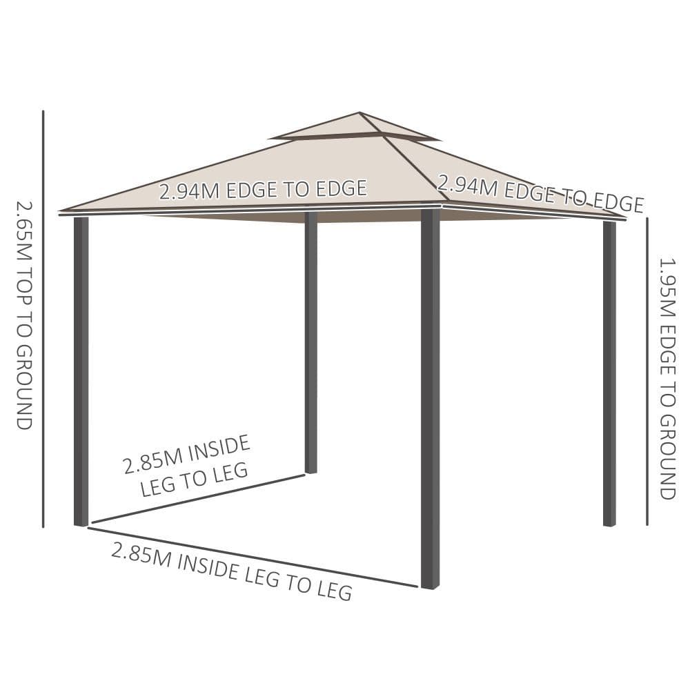 image-Outsunny Outdoor Gazebo, 2-tier Roof W/Netting, 295L x 295W x 263Hcm-Taupe