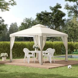 image-Outsunny 3x3m 2-Tier Polyester Draped Outdoor Garden Gazebo Cream White