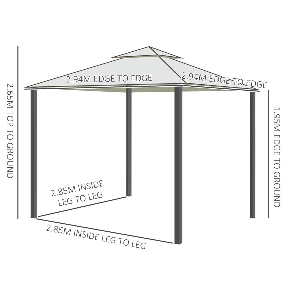 image-Outsunny 3x3m 2-Tier Polyester Draped Outdoor Garden Gazebo Cream White