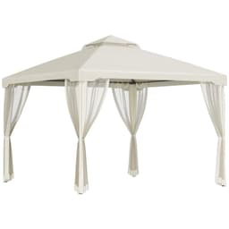 image-Outsunny 3x3m 2-Tier Polyester Draped Outdoor Garden Gazebo Cream White