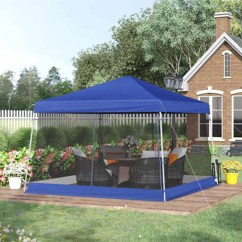 image-Outsunny 3.6m x 3.6m Pop Up Steel Frame Garden Gazebo Blue