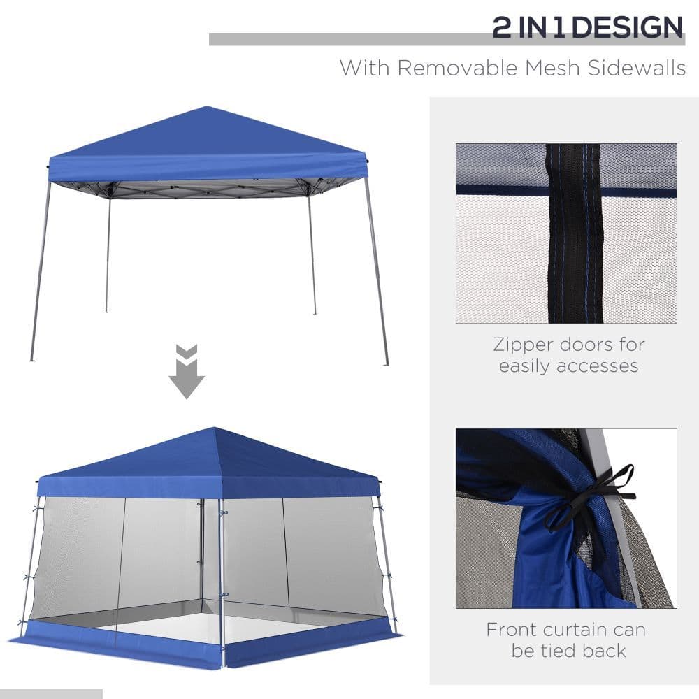 image-Outsunny 3.6m x 3.6m Pop Up Steel Frame Garden Gazebo Blue