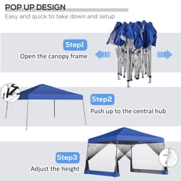 image-Outsunny 3.6m x 3.6m Pop Up Steel Frame Garden Gazebo Blue