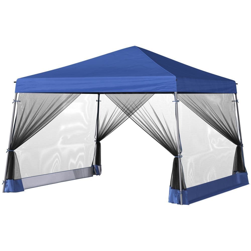 image-Outsunny 3.6m x 3.6m Pop Up Steel Frame Garden Gazebo Blue