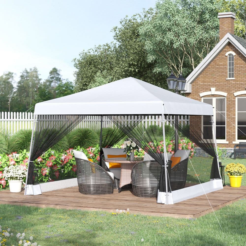 image-Outsunny 3.6m x 3.6m Pop Up Steel Frame Garden Gazebo White