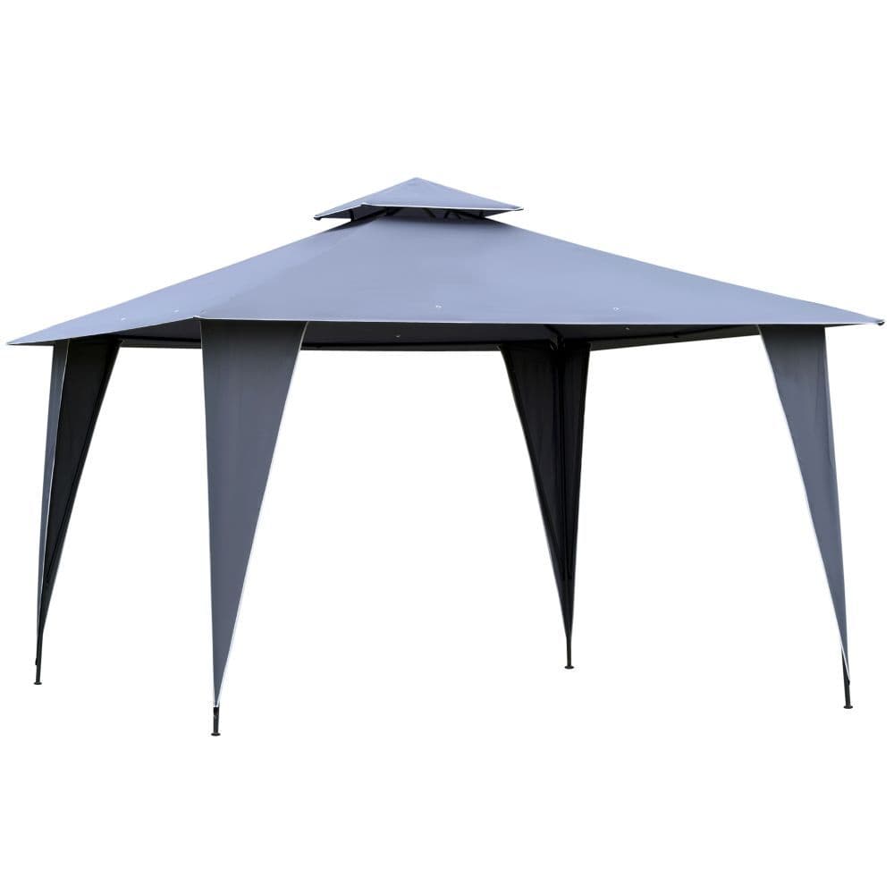image-3.5x3.5m Side-Less Outdoor Canopy Tent Gazebo w/ 2-Tier Roof Steel helter Grey