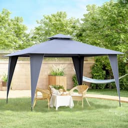 image-3.5x3.5m Side-Less Outdoor Canopy Tent Gazebo w/ 2-Tier Roof Steel helter Grey