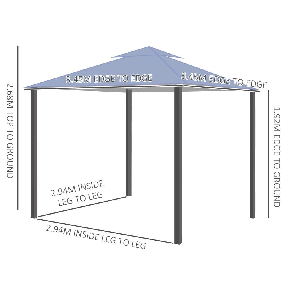 image-3.5x3.5m Side-Less Outdoor Canopy Tent Gazebo w/ 2-Tier Roof Steel helter Grey