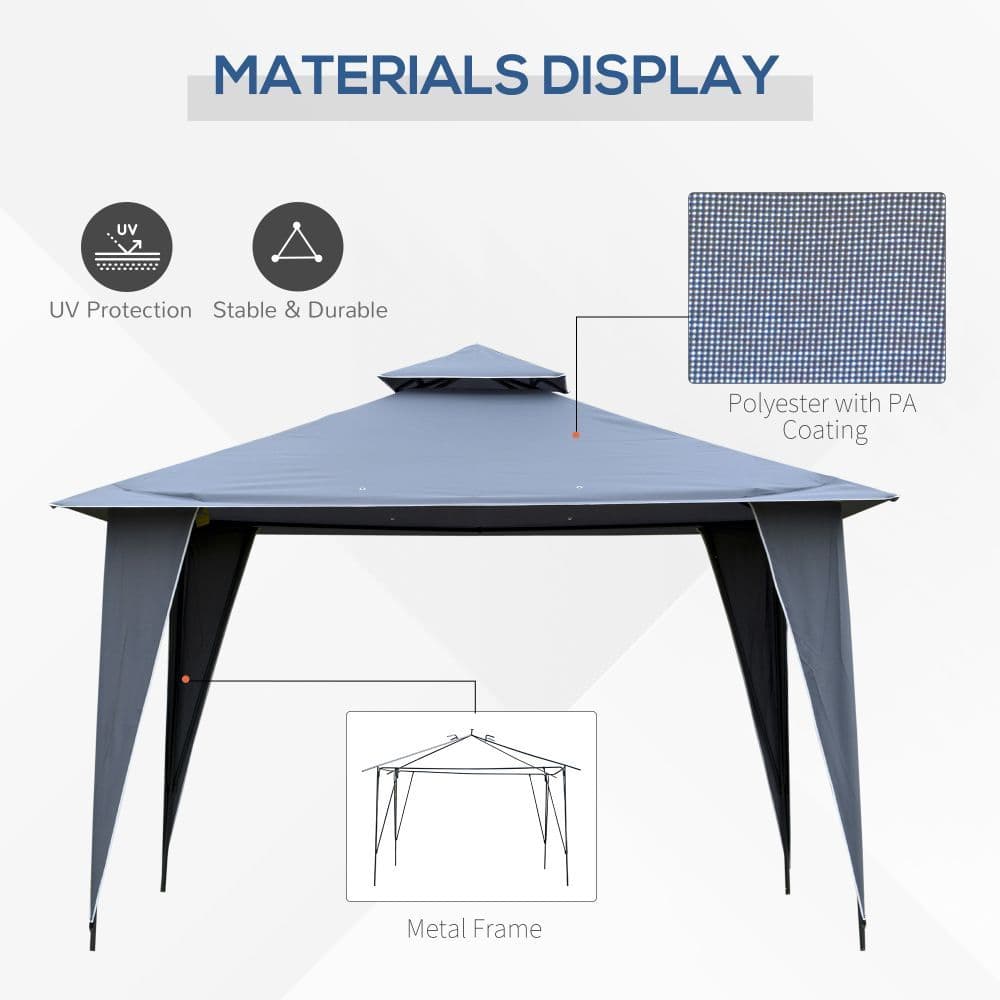 image-3.5x3.5m Side-Less Outdoor Canopy Tent Gazebo w/ 2-Tier Roof Steel helter Grey