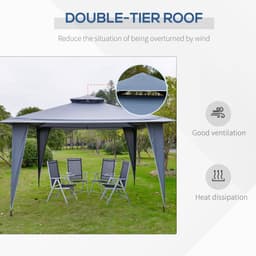 image-3.5x3.5m Side-Less Outdoor Canopy Tent Gazebo w/ 2-Tier Roof Steel helter Grey