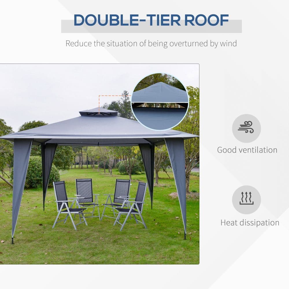 image-3.5x3.5m Side-Less Outdoor Canopy Tent Gazebo w/ 2-Tier Roof Steel helter Grey