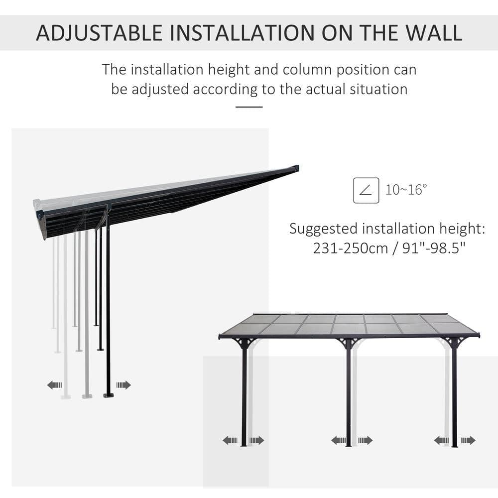 image-Outdoor Patio Gazebo Pergola, Aluminum Post, 4.35x3m Mounted on the Wall Roof