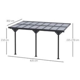 image-Outdoor Patio Gazebo Pergola, Aluminum Post, 4.35x3m Mounted on the Wall Roof