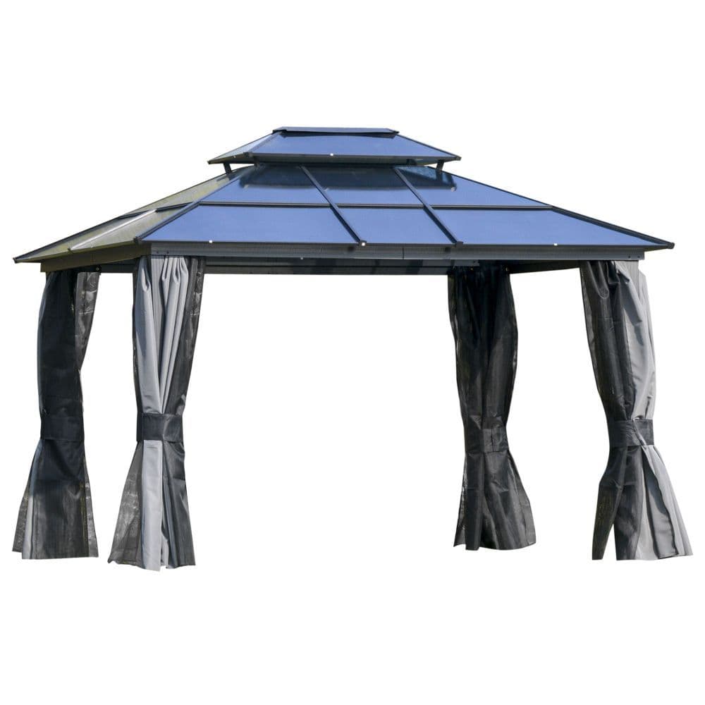 image-3.6x3m Polycarbonate Hardtop Patio Gazebo Steel Frame Net Sidewalls