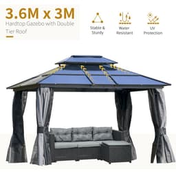 image-3.6x3m Polycarbonate Hardtop Patio Gazebo Steel Frame Net Sidewalls