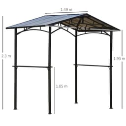 image-2.5x1.5m Grill Outdoor BBQ Gazebo Canopy & Side Shelves PC Roof Aluminium