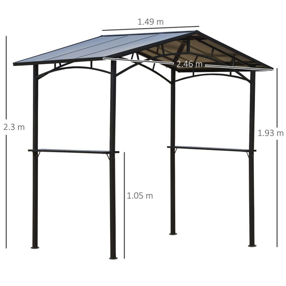 image-2.5x1.5m Grill Outdoor BBQ Gazebo Canopy & Side Shelves PC Roof Aluminium